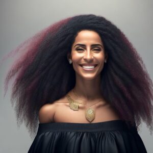 ai generated, woman, model, smile, afro, hairstyle, jewelry, fashion, style